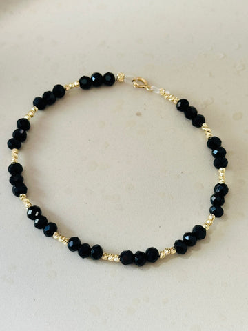 Crystal bracelet +2mm beads- 14k Gold