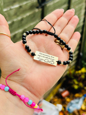 Plate 35/15 engraved +6 beads 4mm -14 k gold