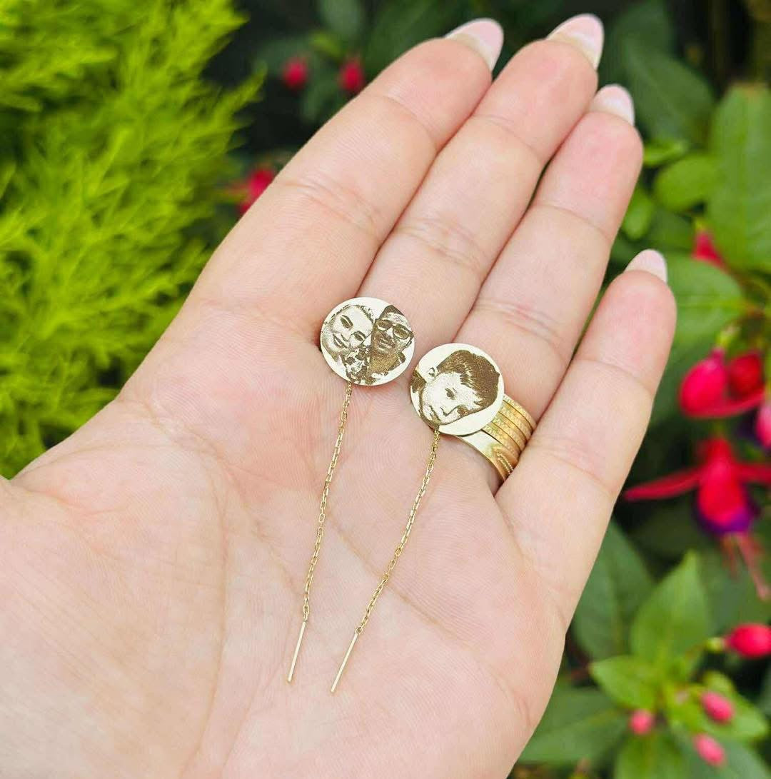 “Always with you” personalised 15mm coin earrings - 5 cm necklace -14ct gold