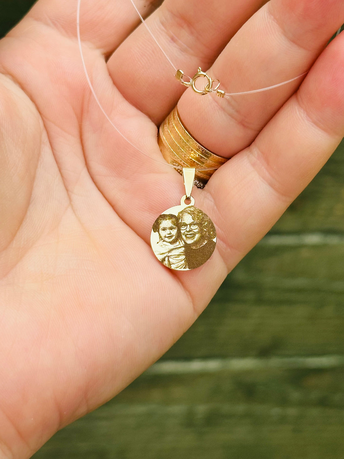 15mm coin pendant with photo and transparent necklace