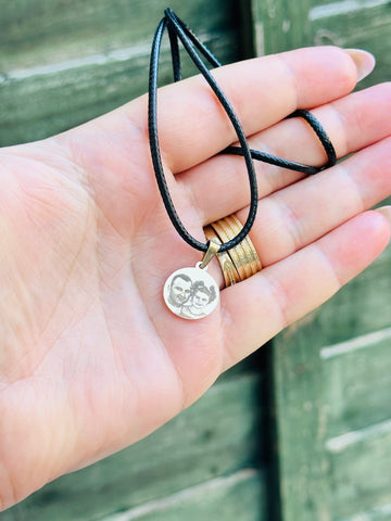 Black Cord Necklace 15mm Engraved Coin - 14ct Gold