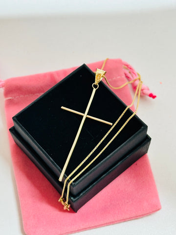 Long cross necklace -14 ct gold 40 cm