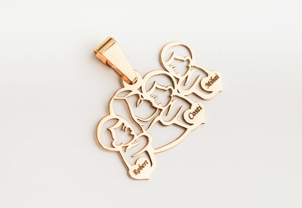 Family pendants mother & 3 kids - 14ct Gold