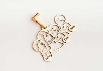 Family pendants mother & 3 kids - 14ct Gold