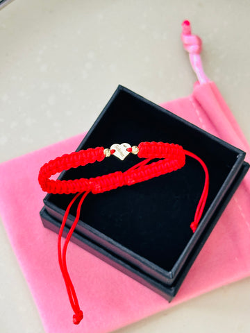 Engraved 6mm heart bracelet +2 beads 2.5mm - 14ct Gold