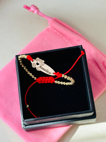 Teddy plate engraved +32 beads 2.5mm - 14ct gold