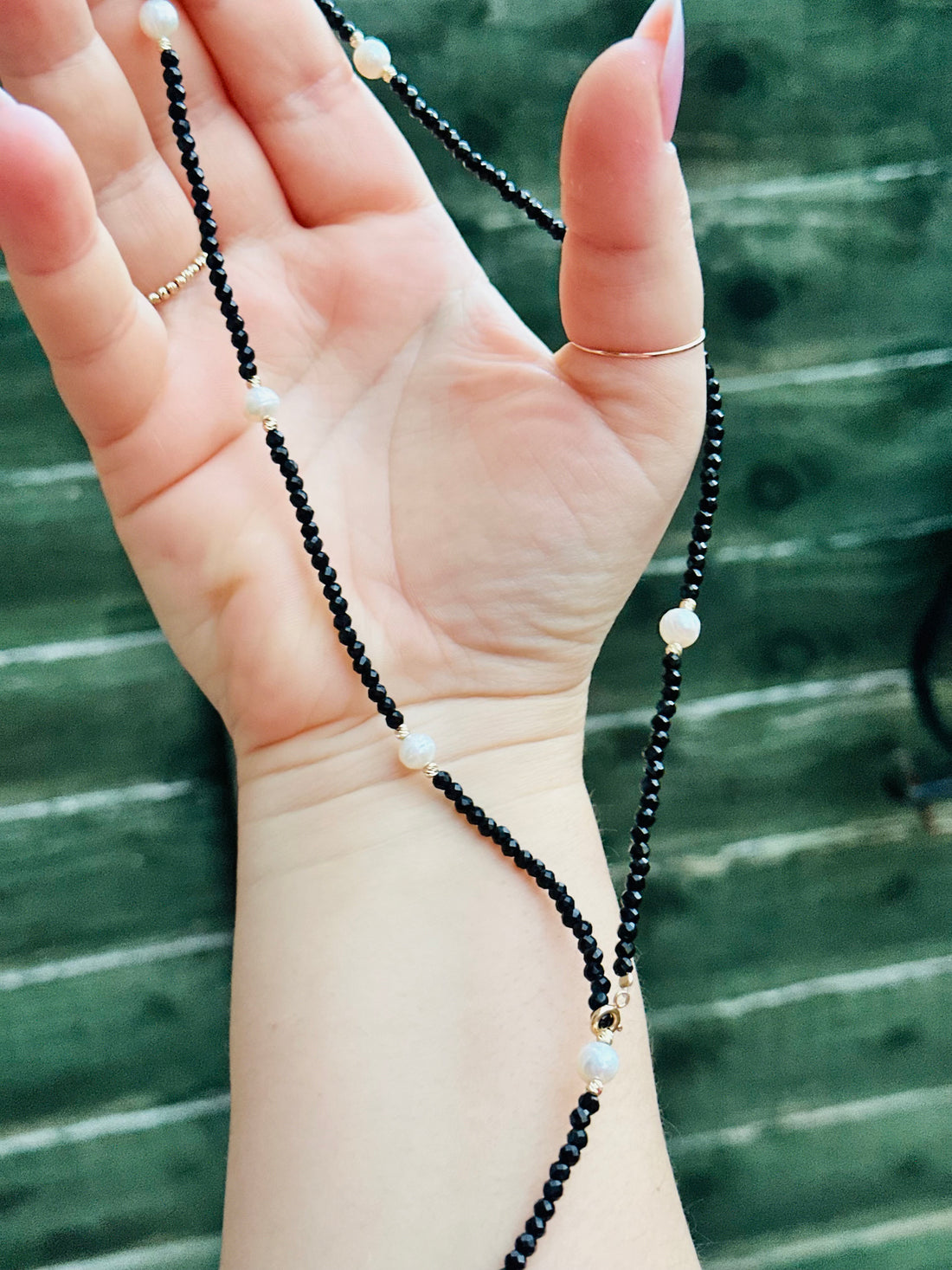 Crystal necklace and pearls + 20 beads 2.5mm -14 ct gold