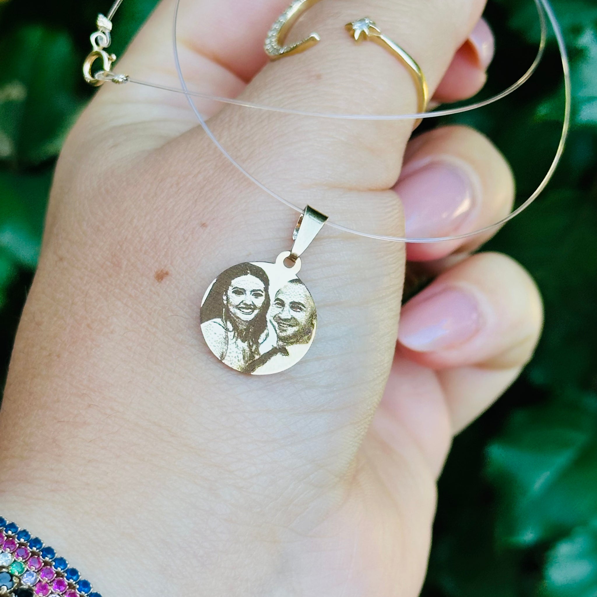 15mm coin pendant with photo and transparent necklace