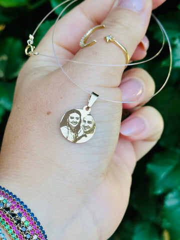 15mm coin pendant with photo and transparent necklace
