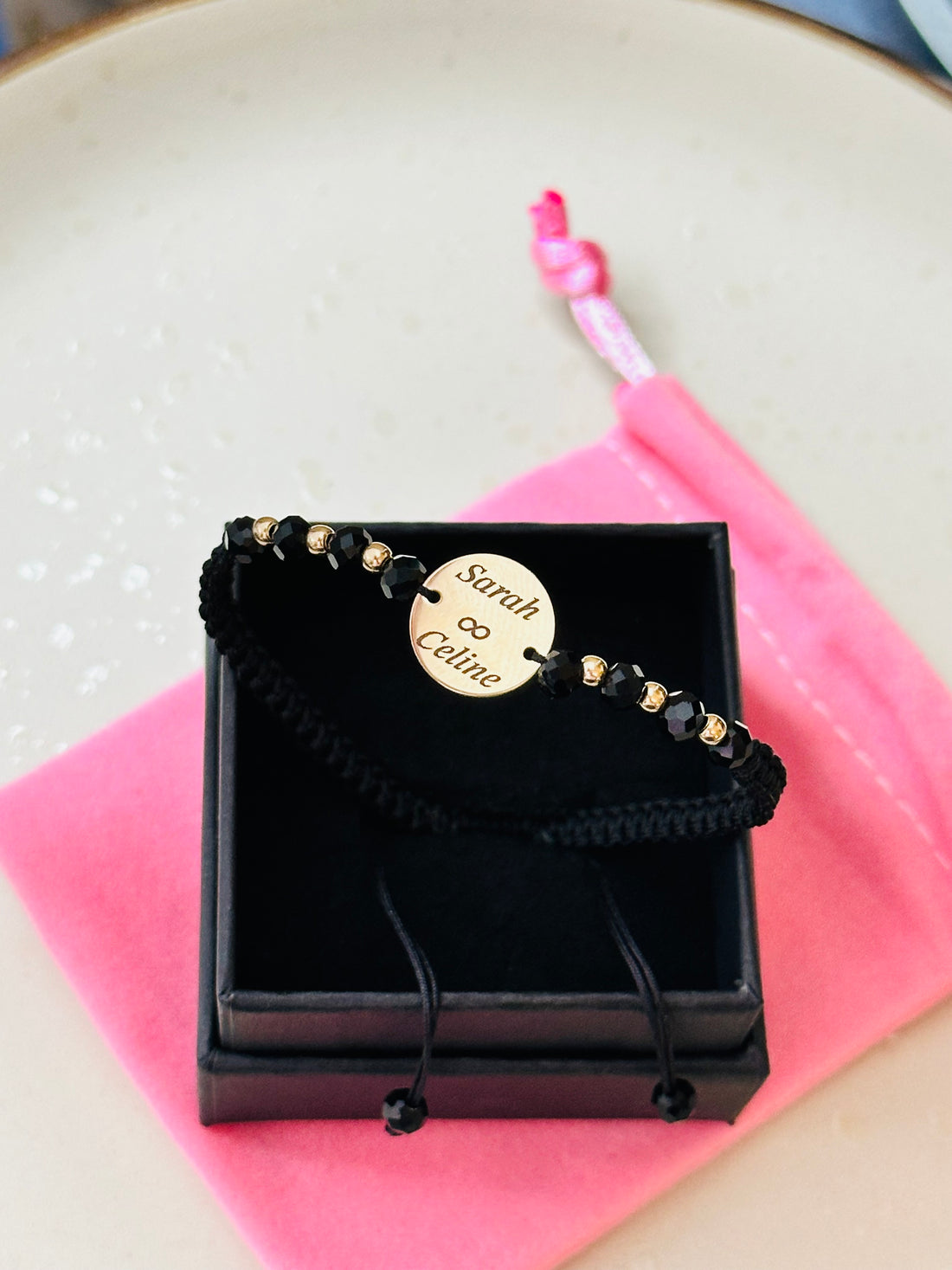 12mm engraved coin +6 beads 2.5mm - 14ct Gold