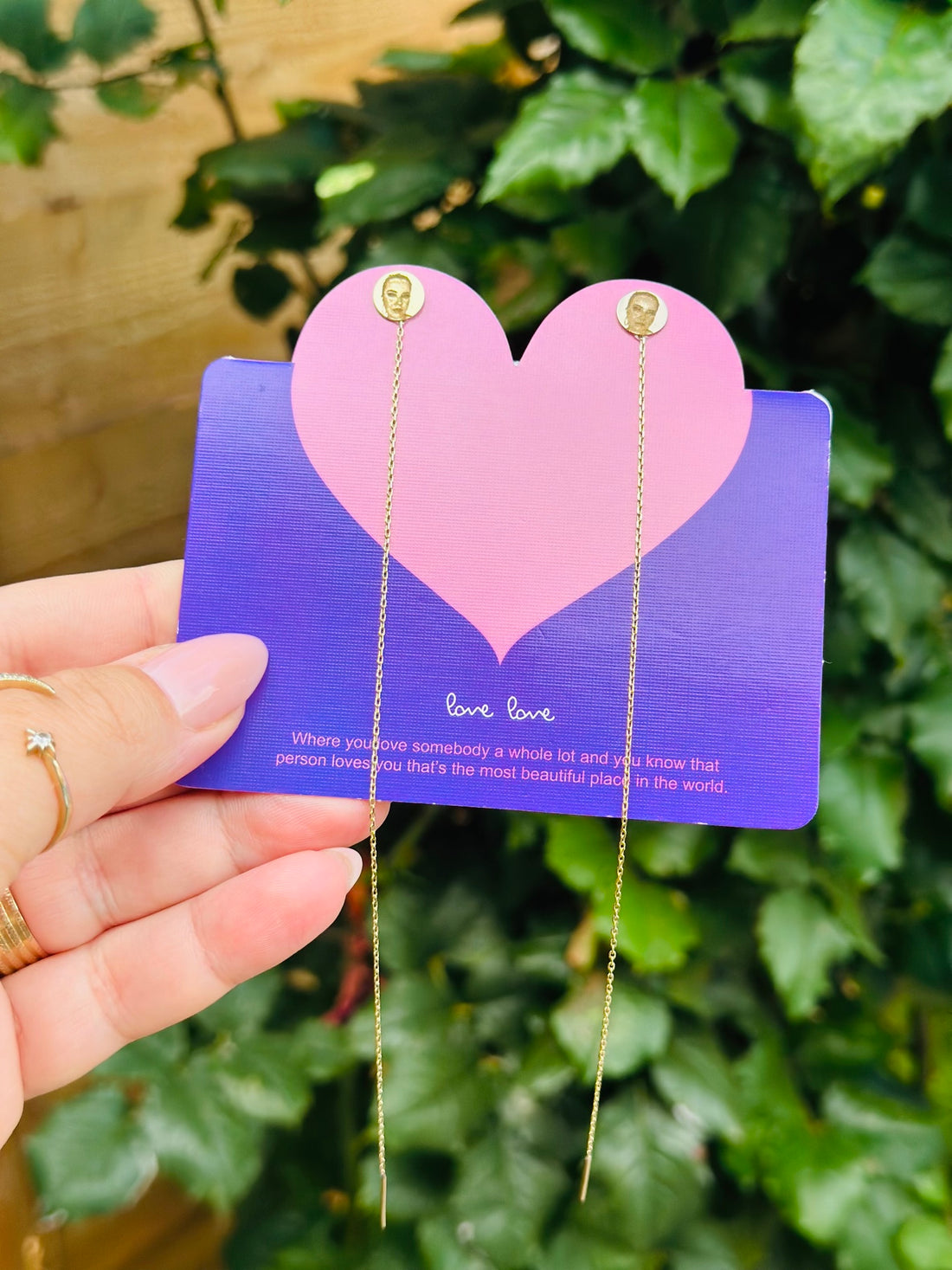 “Always with You” Personalized 10 mm Disc with 15 cm Chain Earrings – Photo Engraved