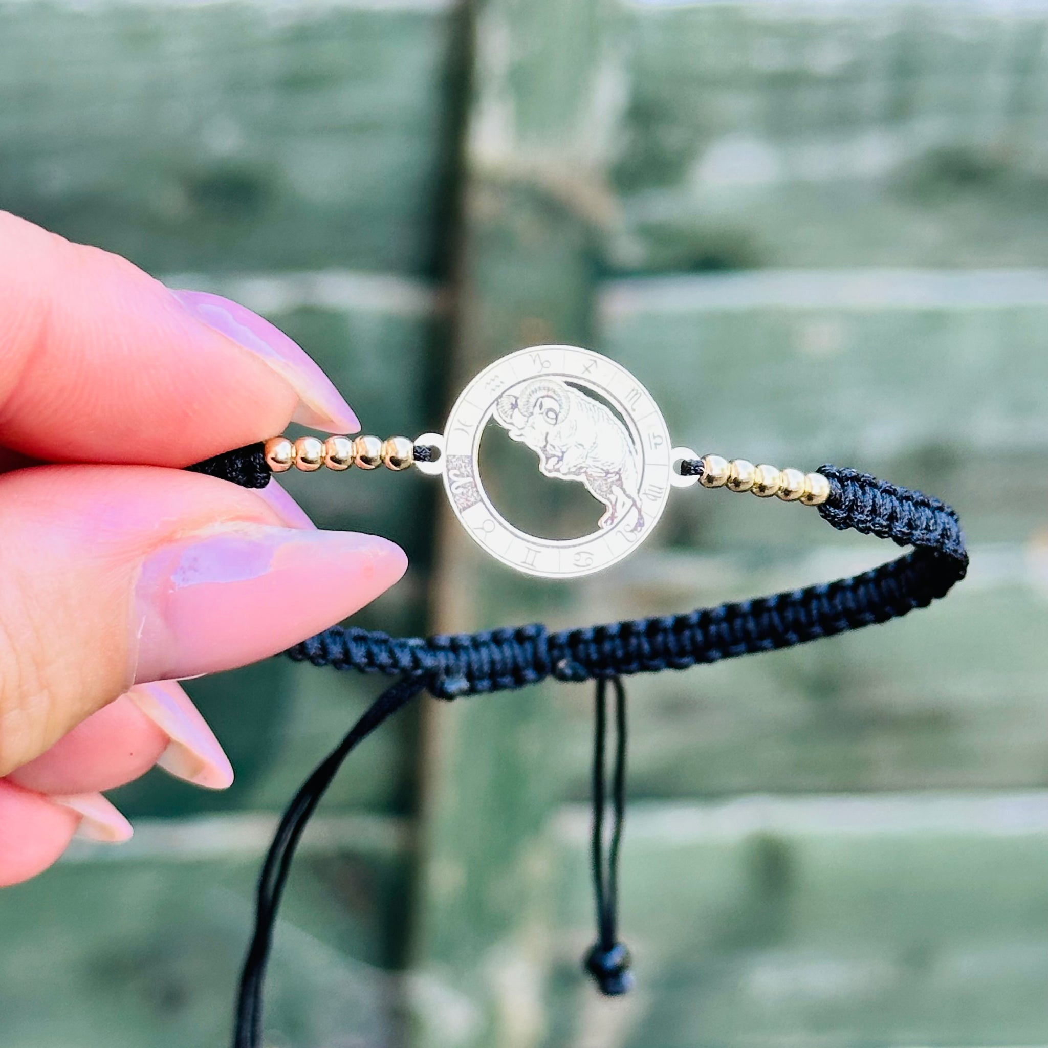 Zodiac Coin Bracelet 17mm +10 beads 2.5mm- 14 ct gold