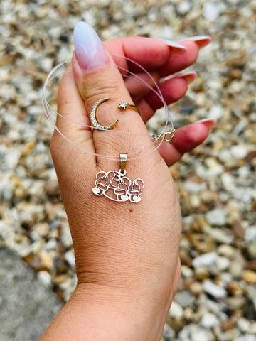 Transparent necklace family pendant- 14k gold