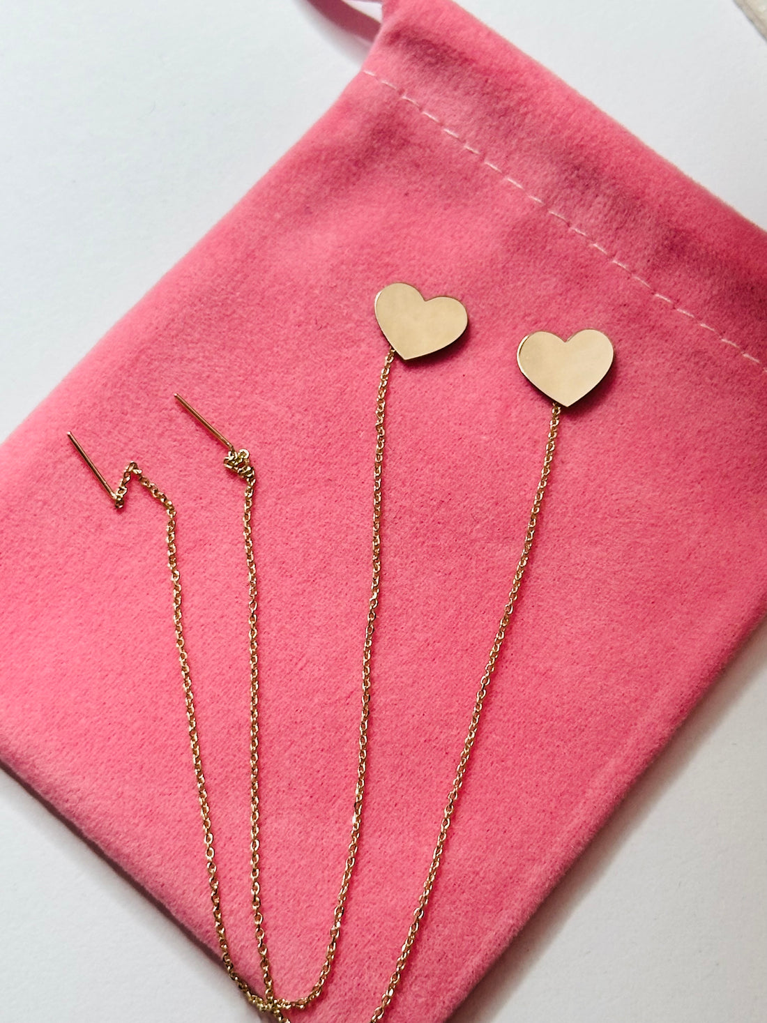 Heart earrings 15cm necklace - 14ct gold