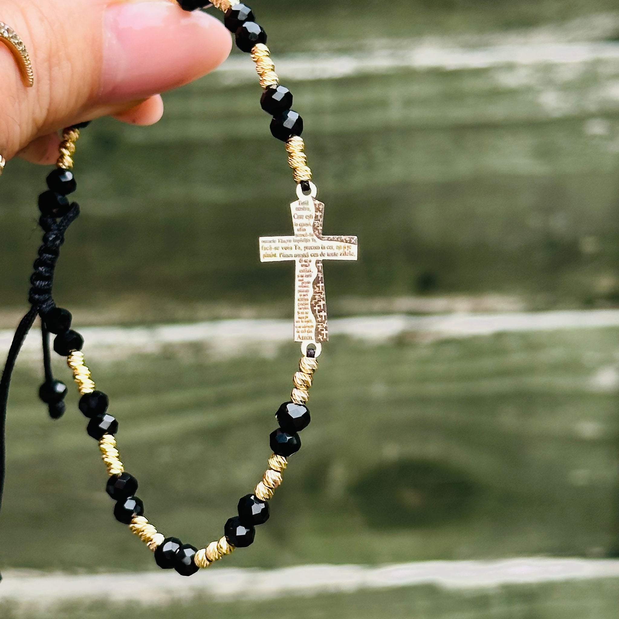 “Holy Father” cross bracelet + 36 beads 2.5mm - 14 K Gold