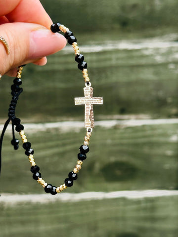 “Holy Father” cross bracelet + 36 beads 2.5mm - 14 K Gold