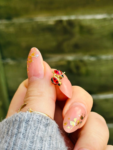 Baby earrings ladybird stud - 14 ct gold