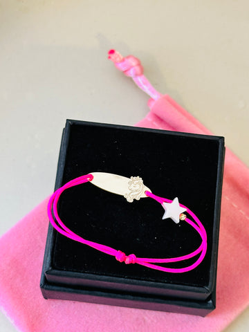 Kids Plate bracelet + one bead 2mm + pearl - 14k gold