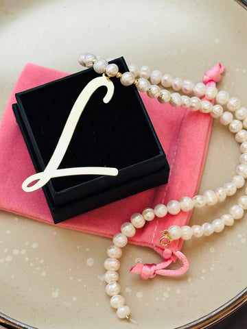 The "Grand Initial" Necklace | 14K Gold & Cultured Pearls + 10 beads 2.5mm