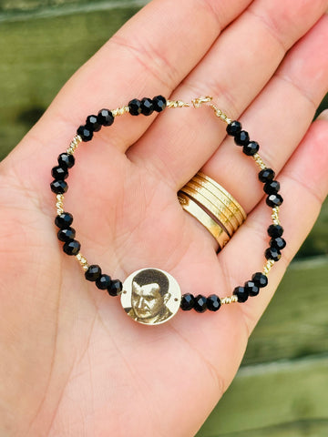15mm photo coin bracelet +30 beads 2mm- 14k Gold