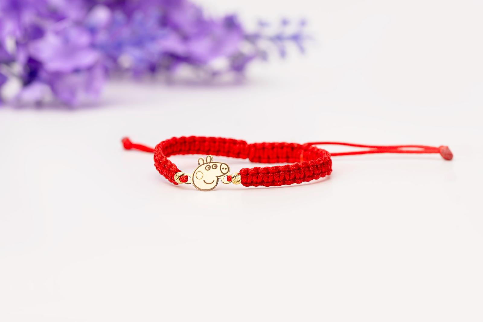 Peppa Pig head bracelet +2 beads 2.5mm - 14ct Gold