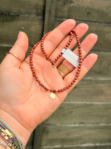Brown Crystal Sun Necklace – 14K Gold