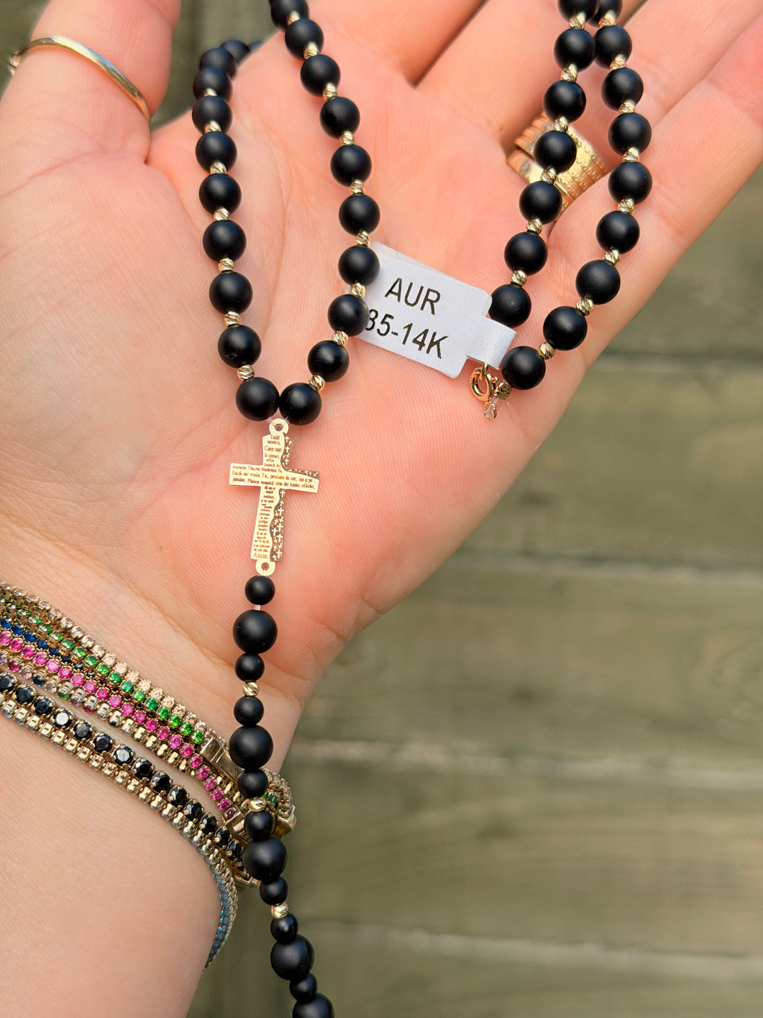 Rosary- 67 beads 2.5mm+ cross-14ct gold 50cm