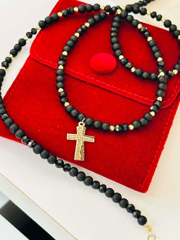Rosary + 32 beads 2.5mm+ Holy Father cross and black beads